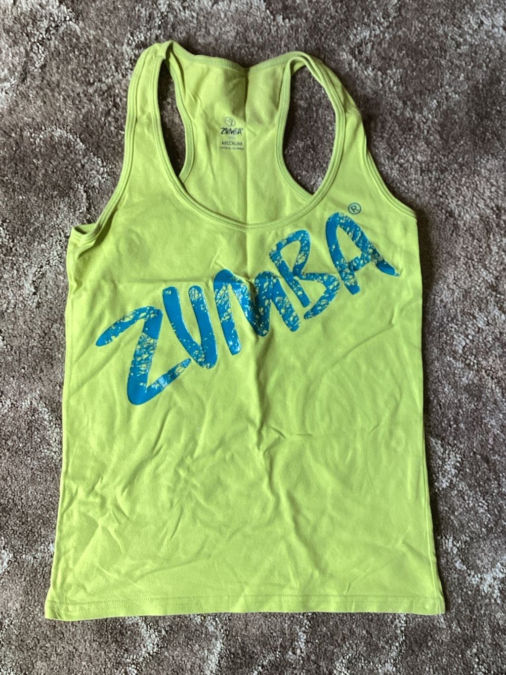 Zumba Fitness Neon Lime Tank with Bright Blue Logo